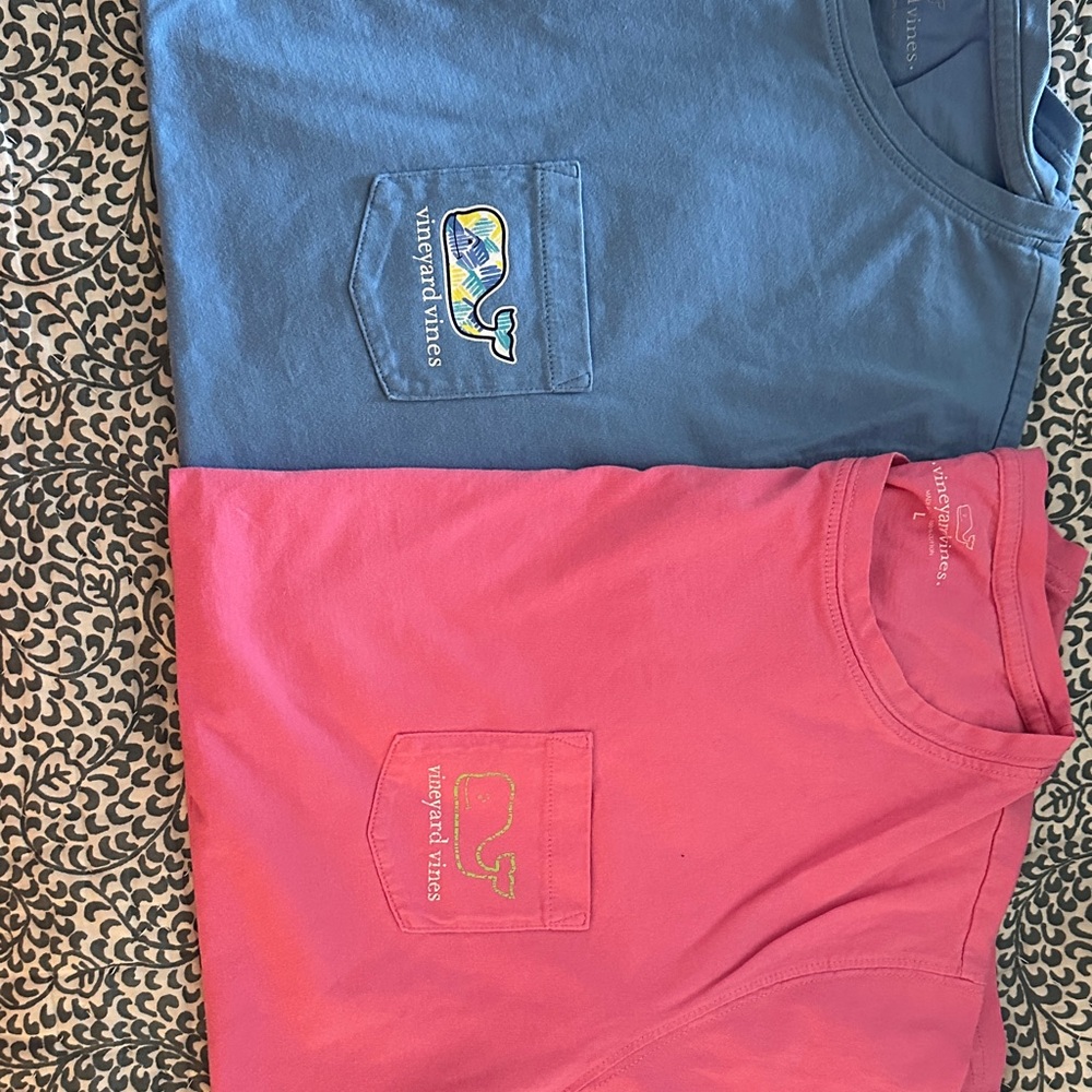 Vineyard Vines Kids' Blue and Pink Pocket Tees